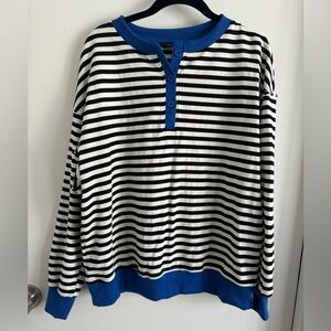 Striped Long Sleeve Top with Blue Accents